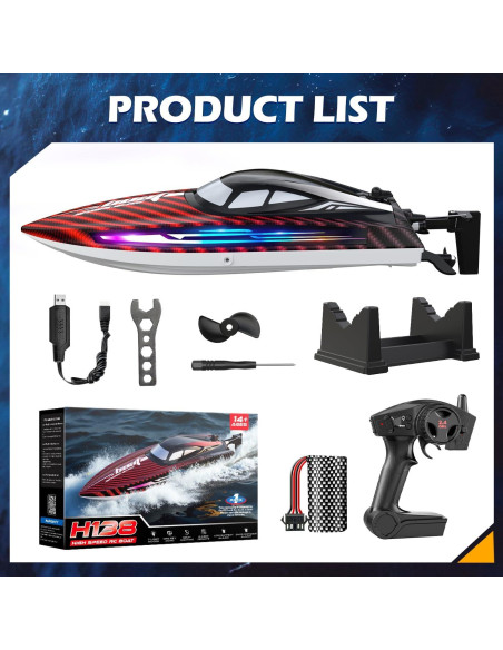 Barco RC Jogpun H138 30KMH con 7 Modos de Luz Rojo Barco RC Jogpun H138 30KMH con 7 Modos de Luz Rojo