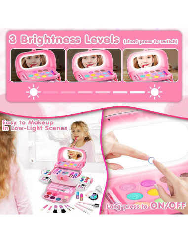 Kit de Maquillaje Rosa para Niñas - 58 Piezas con Espejo