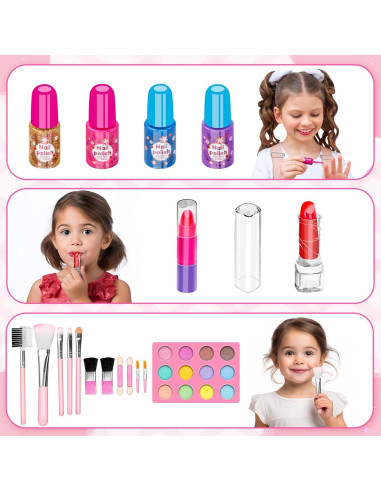 Kit de Maquillaje Rosa para Niñas - 58 Piezas con Espejo