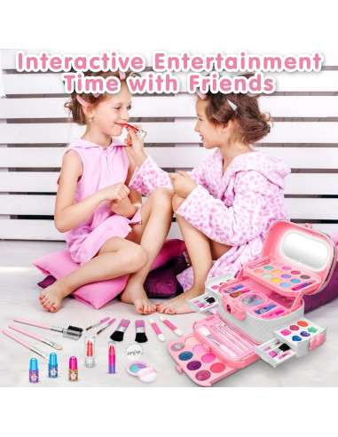 Kit de Maquillaje Rosa para Niñas - 58 Piezas con Espejo