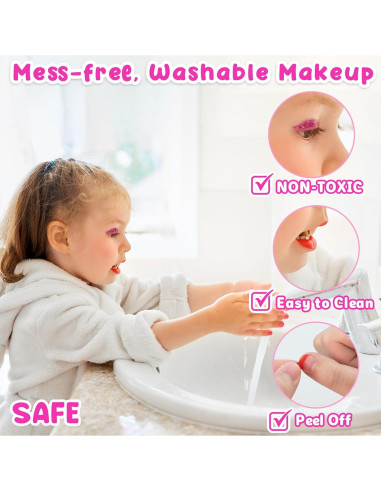 Kit de Maquillaje Rosa para Niñas - 58 Piezas con Espejo
