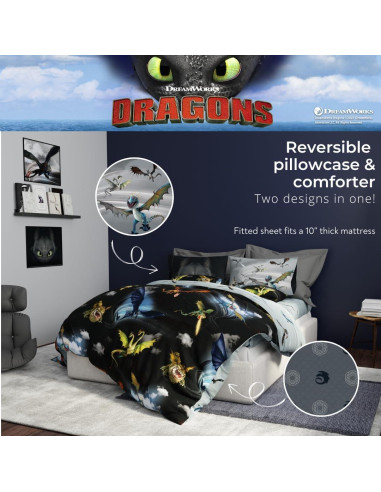 Juego de cama Franco Cómic Dragón 7 piezas Microfibra