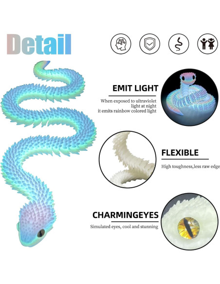 Serpiente Víbora Impresa en 3D Binvin 51.3 cm Arcoíris Luminiscente Serpiente Víbora Impresa en 3D Binvin 51.3 cm Arcoíris Luminiscente