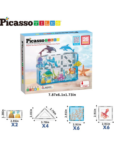 PicassoTiles Bloques Magnéticos Mundo Marino 26 Piezas
