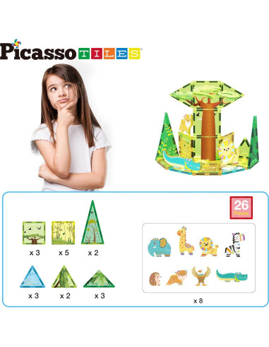 Bloques Magnéticos PicassoTiles Safari 26 Piezas y 8 Figuras