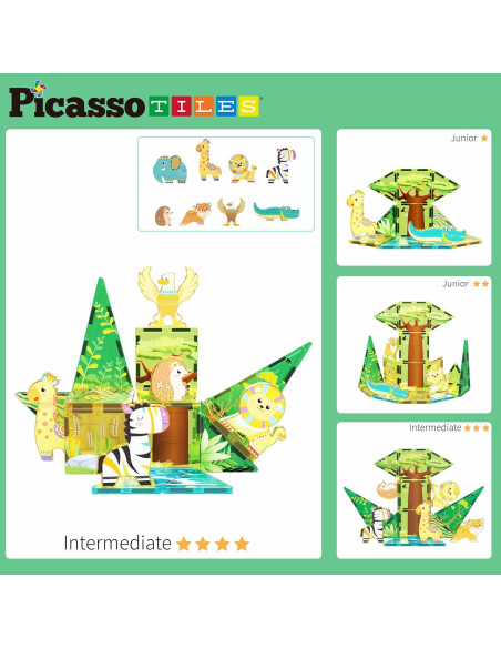 Bloques Magnéticos PicassoTiles Safari 26 Piezas y 8 Figuras Bloques Magnéticos PicassoTiles Safari 26 Piezas y 8 Figuras