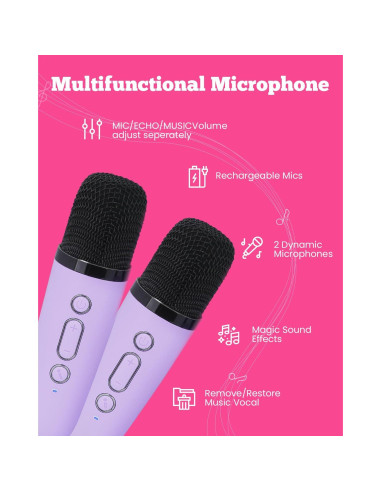 Mini Máquina de Karaoke VERKB K1 con 2 Micrófonos Inalámbricos