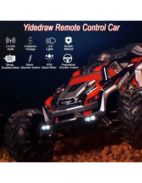 Coche RC 1:16 Yidedraw Conquer Rojo 50 KMH 4WD Todo Terreno Coche RC 1:16 Yidedraw Conquer Rojo 50 KMH 4WD Todo Terreno