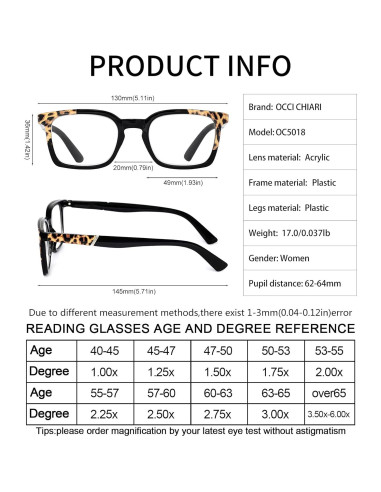 Gafas de Lectura OCCI CHIARI para Mujeres 5.0x Modernas