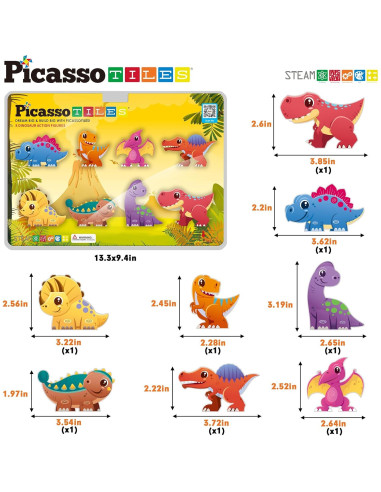 PicassoTiles Bloques Magnéticos Dinosaurios 8 Figuras PTA23