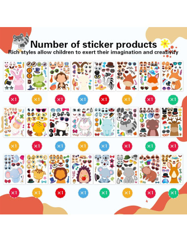 Stickers de Animales DUJAA 24 Diseños Creativos para Niños