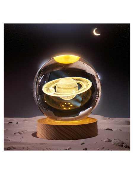 Luz Nocturna 3D Saturno KAZETEC con Base LED 8cm Luz Nocturna 3D Saturno KAZETEC con Base LED 8cm
