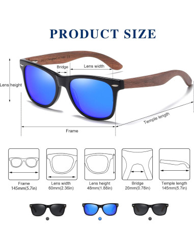 Gafas de sol de madera de nogal UV400 para hombres