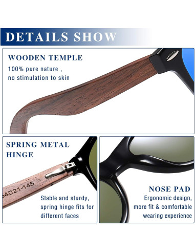 Gafas de sol de madera de nogal UV400 para hombres