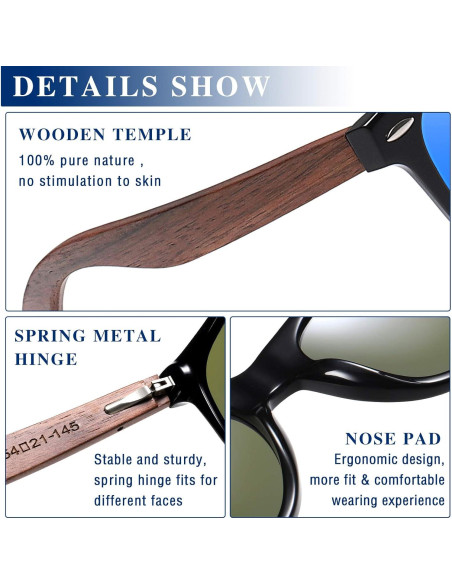 Gafas de sol de madera de nogal UV400 para hombres Gafas de sol de madera de nogal UV400 para hombres