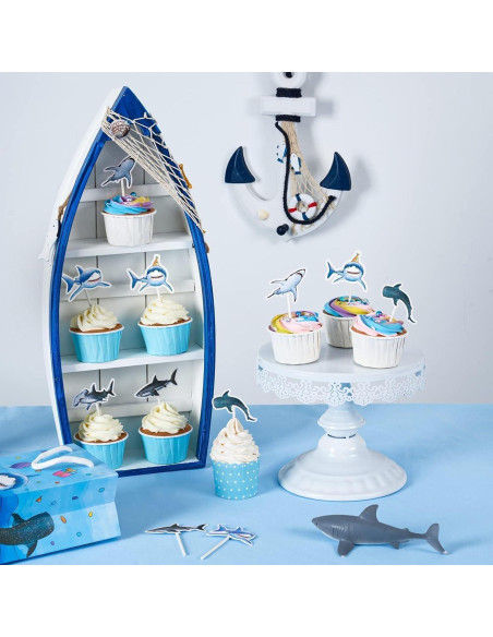 Decoraciones para Cupcakes WERNNSAI Tiburón 36 Piezas Decoraciones para Cupcakes WERNNSAI Tiburón 36 Piezas
