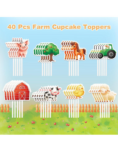Adornos para Cupcakes WERNNSAI 40 Piezas Animales de Granja