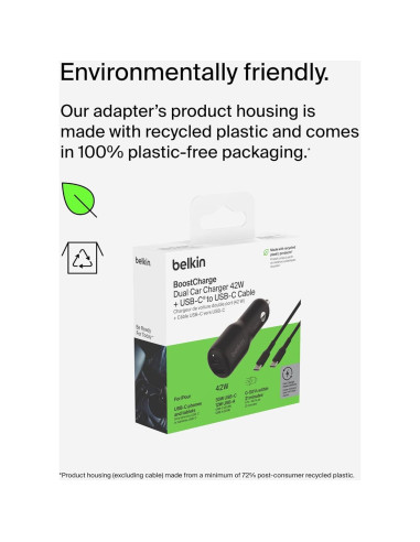 Cargador de coche Belkin BoostCharge 42W USB-C y USB-A Negro