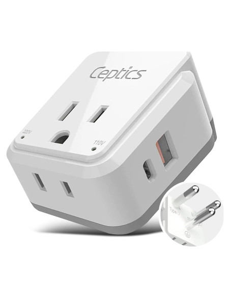 Adaptador de Viaje Ceptics Tipo O para Tailandia 20W PD QC Adaptador de Viaje Ceptics Tipo O para Tailandia 20W PD QC