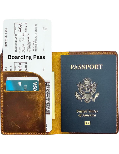 Portafolio de Pasaporte de Cuero Genuino Hecho a Mano - Estilo A Portafolio de Pasaporte de Cuero Genuino Hecho a Mano - Estilo A