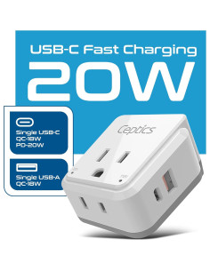 Adaptador de Viaje Ceptics Tipo O para Tailandia 20W PD QC 2