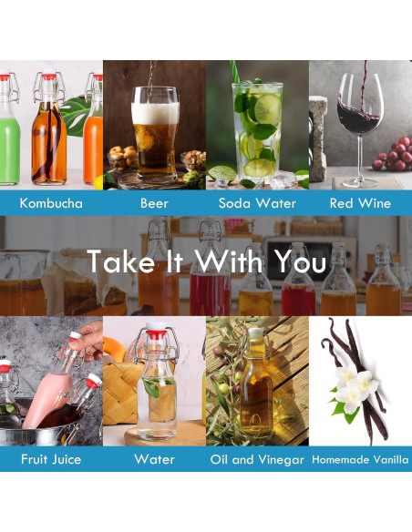 Botellas de vidrio 8oz YEBODA con tapa abatible - Paquete de 9 Botellas de vidrio 8oz YEBODA con tapa abatible - Paquete de 9