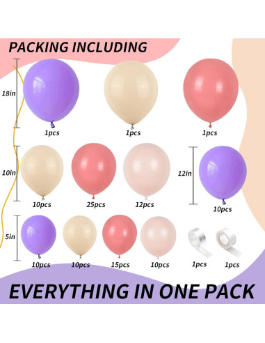 Kit Arco de Globos Isndare Rosa Púrpura y Blanco 105 Piezas