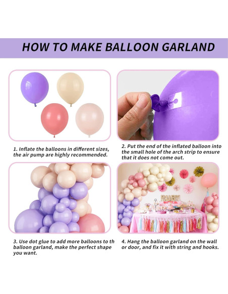 Kit Arco de Globos Isndare Rosa Púrpura y Blanco 105 Piezas Kit Arco de Globos Isndare Rosa Púrpura y Blanco 105 Piezas
