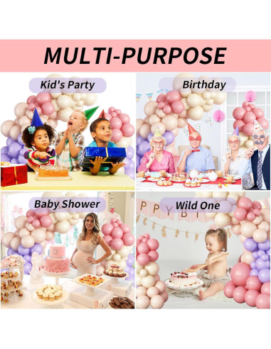Kit Arco de Globos Isndare Rosa Púrpura y Blanco 105 Piezas