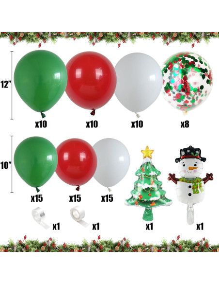 Kit de Globos de Navidad Isndare 104 Piezas Rojo Verde Blanco Kit de Globos de Navidad Isndare 104 Piezas Rojo Verde Blanco