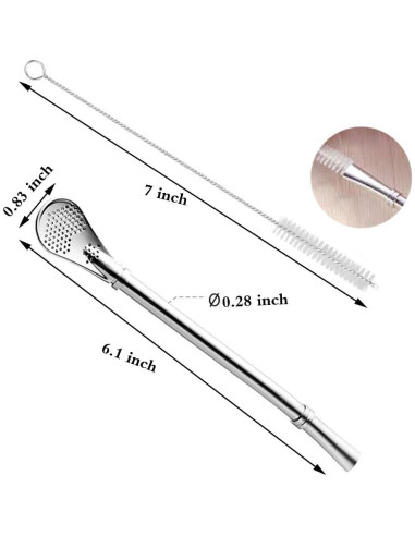 Juego de 3 Pajitas Bombilla de Acero Inoxidable 15.5 cm Datconect