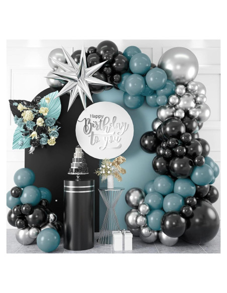 Kit Arco Globos Isndare Azul Negro Plateado 20 Piezas Kit Arco Globos Isndare Azul Negro Plateado 20 Piezas