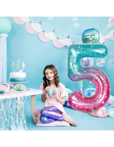 Globo Gigante Sirena 5 Estrellado 101 cm Mylar Teal Rosa Globo Gigante Sirena 5 Estrellado 101 cm Mylar Teal Rosa