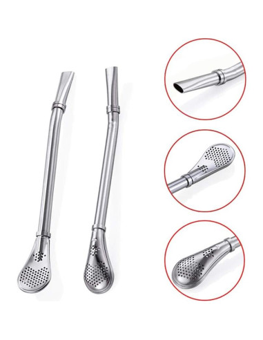 Juego de 3 Pajitas Bombilla de Acero Inoxidable 15.5 cm Datconect