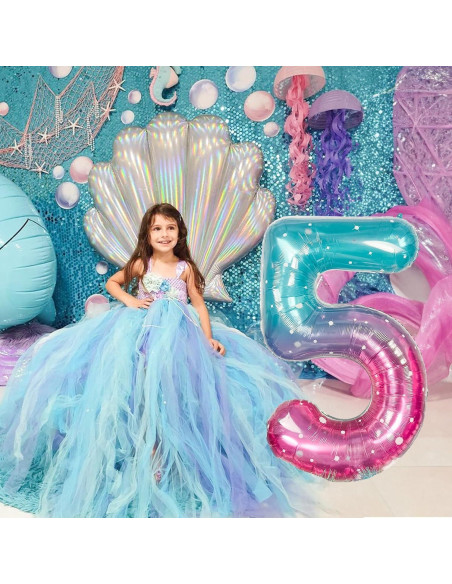 Globo Gigante Sirena 5 Estrellado 101 cm Mylar Teal Rosa Globo Gigante Sirena 5 Estrellado 101 cm Mylar Teal Rosa