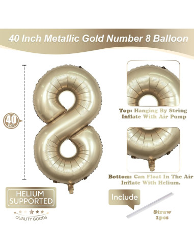 Globo Número 8 Dorado Metálico 101,6 cm Mylar para Fiestas