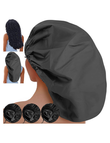 Gorro de Ducha Jumbo Ajustable SHEOMERN XL Impermeable Negro