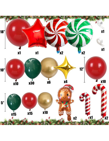 Kit Guirnalda Globos Navidad Isndare Rojo Verde Dorado