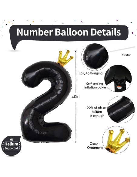 Globo de Número 2 40 cm Negro de Aluminio para Fiestas Globo de Número 2 40 cm Negro de Aluminio para Fiestas