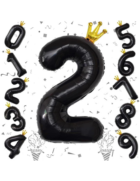 Globo de Número 2 40 cm Negro de Aluminio para Fiestas Globo de Número 2 40 cm Negro de Aluminio para Fiestas
