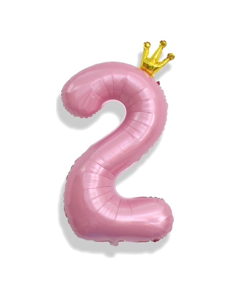 Globo de Número 2 Rosa con Corona 101,6 cm para Cumpleaños Globo de Número 2 Rosa con Corona 101,6 cm para Cumpleaños