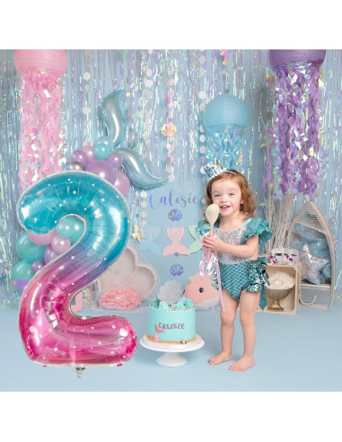 Globo Número 2 Sirena 101,6 cm Arcoíris Mylar Decoración