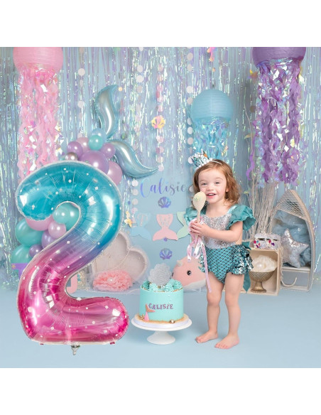 Globo Número 2 Sirena 101,6 cm Arcoíris Mylar Decoración Globo Número 2 Sirena 101,6 cm Arcoíris Mylar Decoración