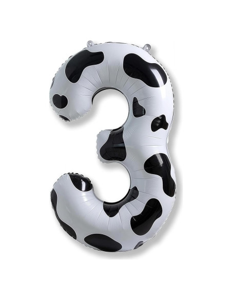 Globo Número 3 Grande 101.6 cm Impresión de Vaca Decoración Globo Número 3 Grande 101.6 cm Impresión de Vaca Decoración