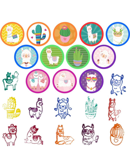 Sellos de Llama y Cactus Cinrobiye 24 Pcs para Niños Sellos de Llama y Cactus Cinrobiye 24 Pcs para Niños
