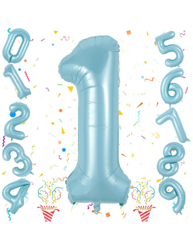 Globo Número 1 Azul Claro 101,6 cm Autoinflable Fiesta