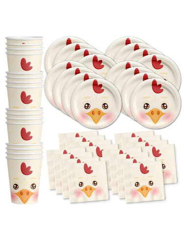 Set de Vajilla para Fiesta de Cumpleaños Pollo 16 Piezas