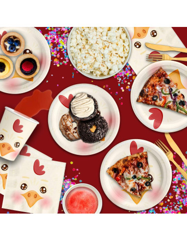 Set de Vajilla para Fiesta de Cumpleaños Pollo 16 Piezas