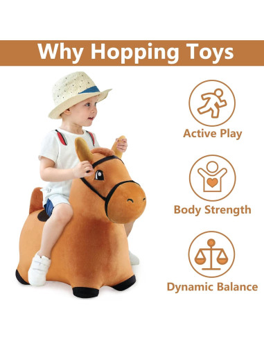 Caballo Saltarín Marrón iPlay, Juguete Inflable para Niños 18-36 Meses