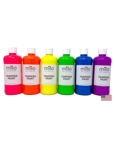 Set de Pintura Témpera Fluorescente Milo 6 Colores 473 ml